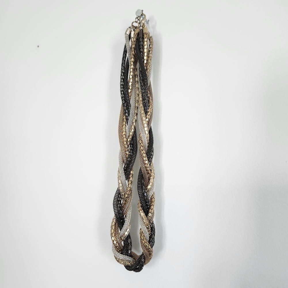 Braided Necklace Gold Tone, Silver Tone, White Tone, Platinum Tone, Adjustabe